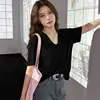 Camiseta Manga Curta Redonda Decote V em Lyocell para Mulheres, Camiseta Mask Tencel Fresca de Verão Solta, Top Base Protetor Solar para Mulheres