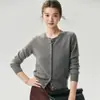 Caxemira de Luxo Leve! Cardigan de Caxemira Outono e Inverno Feminino Gola Redonda Botão Malha Jaqueta Cor Sólida Camada Base Top Feminino