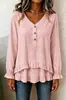 Ropa Femenina Transfronteriza Nueva Otoño/Invierno 2026: Blusa de Manga Larga con Cuello en V Fruncido y Dobladillo Irregular para Mujer
