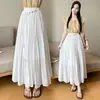 Falda Blanca Midi Plisada Estilo Bohemio de Vacaciones para Mujer Verano 2026 Nueva Falda Larga Adelgazante