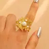 Anillo de Acero Inoxidable de Flor y Hoja para Mujer, Diseño Hueco Exagerado y Único con Rosa, Margarita, Girasol, Anillo para Dedo Índice de Mujer