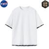 Camiseta Verão Falsa de Duas Peças Manga Curta Marca NASA Masculina Marca Tendência Solta Casual Seda Gelada Fresca Top de Meia Manga