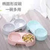Tazón ovalado de paja de trigo para mascotas de doble compartimento, para utensilios de alimentación de gatos y perros, tazón de doble propósito para arroz, suministros para mascotas