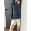 Top minimalista de manga larga azul marino con protección solar para mujer para primavera, verano y otoño, corte ajustado, versátil, adecuado para ir al trabajo, camiseta base fina