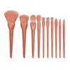 Color caramelo 10 brochas de maquillaje traje para principiantes mango de cepillo integrado cerdas suaves brocha suelta brocha para sombra de ojos brocha para base