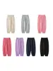 Calça jogger infantil Wulibu, nova para o outono, cor sólida, simples, versátil, com punho, casual e amiga da pele, calça de moletom