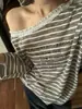 Imagina CAMPEONA LUNA estilo coreano de principios de otoño con estampado de letras, versátil, adelgazante, de encaje, hombros descubiertos, manga larga, camiseta para mujer 65387