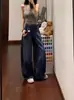 Jeans Scimitar Lavado Retro Americano para Mulheres, Cintura Alta, Corte Reto Solto, Perna Larga, Comprimento Total, Calças de Comprimento Total Foice de Sicômoro