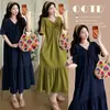En stock: Vestido de Verano para Maternidad 2026 Estilo Nuevo Holgado Talla Grande con Cinturón