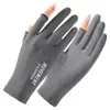 Luvas de Seda de Gelo Femininas de Verão com Proteção Solar Dois Dedos para Dirigir Finas Respiráveis para Ciclismo Veículo Elétrico Luvas de Dedo Inteiro com Tela de Toque
