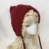 Lolita casera Caperucita Roja Retro Cuento de Hadas Orejas Puntiagudas Protección Auditiva Sombrero Cálido Encaje Encaje Sombrero de Terciopelo Engrosado y Cálido