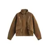 Chaqueta de Gamuza de Moda Estilo Callejero Americano con Cuello Alto para Hombres y Mujeres, Estilo Retro Cleanfit, Chaqueta Corta de Retazos con Cremallera