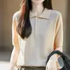 Minimalista Algodão Confortável Amigo da Pele Deslocamento Casual Gola Polo Manga Curta Camiseta Malha Feminino Simples Versátil Lã Top