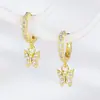 Moda transfronteiriça europeia e americana simples brincos de borboleta pequena em ouro 18K micro cravejados com zircônia personalidade all-match requintado pequeno fecho de orelha