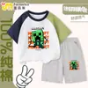 Nuevo Conjunto de Ropa de Verano para Niños de Minecraft: Conjunto de Dos Piezas de Camiseta de Manga Corta y Pantalones de Algodón Minecraft Color Block para Niños