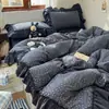 Renda Francesa Estilo Coreano Renda Retrô Floral Conjunto de Cama de Quatro Peças Capa de Edredom Lençol de Cama Conjunto de Lençol com Elástico de Três Peças para Dormitório