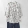 Nova Camisa Estampada Retrô, Camisa de Verão Estilo Floresta Artística Estilo Chinês com Gola Alta, Blusa de Verão Feminina
