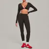 Conjunto de Yoga de Manga Larga para Otoño e Invierno Cintura Alta Ajustado Versátil Correr Deportes Fitness Conjunto de Dos Piezas 1834+6723
