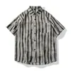 Camisa Masculina Verão Listrada Fina Estilo Retro Americano Tendência Solta Tamanho Grande Manga Curta Camisa Estilo Havaiano de Praia