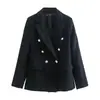 Comercio Exterior Transfronterizo 2026 Nuevo Moda Europea y Americana Tweed Doble Botón Botón de Color Contrastante Longitud Media Blazer para Mujer