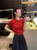 Top de Punto Trenzado Bordado de Manga Corta con Cuello Redondo para Mujeres Petites, Corte Ajustado, Top de Punto de Seda de Hielo, Primavera/Verano 2026