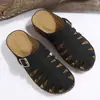 Pantuflas de cuña peep-toe para mujer transfronterizas con tiras caladas y diseño de velcro, sandalias de cuña casual sin espalda para dropshipping