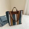 Bolso Grande de Mujer 2024 Invierno Nueva Moda Bolso de Mano de Lona Rayada en Contraste Bolso Tote para Viajero Bolso de Hombro Sobaco