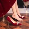 Sapatos de Noiva com Strass de Nicho Salto Alto Vermelho Sapatos de Casamento Vestido de Casamento Sapatos de Duas Formas Não Cansativos para Mulheres Novo Estilo 2025