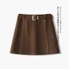 Falda midi de terciopelo de ciervo retro Maillard adelgazante de cintura alta personalizada para mujer, otoño e invierno, elegante versátil ajustada a la cadera corta