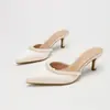 Tacones Altos de Mula Baotou Estilo Nuevo de Primavera Simples y Modernos Punta Fina Tacón de Aguja Sandalias de Tacón Alto para Mujer