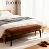 Banco Largo de Madera Maciza Estilo Wabi-Sabi para Uso Doméstico, Banco para Cambiarse los Zapatos en la Entrada, Banco al Pie de la Cama en el Dormitorio, Banco de Descanso para Sofá en la Sala de Estar con Tapicería Suave