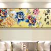 Parede de Fundo do Sofá Pintura Decorativa Horizontal Mural Sala de Estar Estilo Chinês Moderno Flores Florescendo Peônia Rica Pintura Pendurada