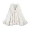 Estilo Nuevo Otoño e Invierno Elegante Suave Chal Capa de Lana Color Sólido Imitación Piel de Conejo Rex Chaqueta Cardigan Tejida Talla Grande para Mujer
