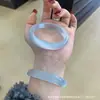 Pulseira Olho de Gato, Estilo Fino, 9mm, Calcedônia Branca Clara como Gelo, Luz da Lua Branca, Dourado Champagne, Ágata Congelada de Lichia, Pulseira de Jade de Vidro