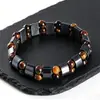 Nuevo Pulsera Tejida de Ágata Negra Ojo de Tigre Doble Capa con Cuentas Ajustable de Cordón Elástico Pulsera Moda Joyería de Mano