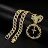 Collar con Colgante de Cruz de Espina de Aleación Nueva Completa de Pedrería Transfronterizo Europeo y Americano Estilo Hip Hop Personalidad Anillo Redondo de Moda para Hombre