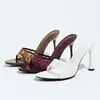 Sandalias de tacón alto de comercio exterior transfronterizo, mules transpirables calados de una sola tira, zapatillas de tacón de aguja en espiral de punta redonda, clásicas y versátiles