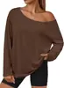 Nuevo top de punto para mujer con cuello asimétrico y manga larga, moda casual transfronteriza europea y americana, disponible en blanco, burdeos y verde militar