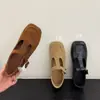 Zapatos de cuero simples de alta gama vintage, nuevo otoño 2026 moda francesa de gamuza con tira en T de corte bajo elegantes zapatos de vestir