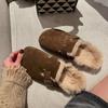 Zapatos Birkenstock con Forro de Felpa, Piel Genuina, Nuevos Mocasines Retro sin Cordones 2025, Pantuflas Cerradas Peludas de Suela Gruesa para Mujer, Adecuadas para Uso en Exteriores