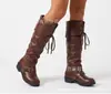 Botas Altas Europeas Retro Desgastadas Arrugadas Tacón Grueso Botas para Motociclista Tallas Grandes Botas de Mujer 40-43 Comercio Exterior Transfronterizo