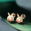 Aretes Sun Cloud Estilo Coreano Estilo Coreano Temperamento Incrustados con Diamantes Lindo Conejo Perla Natural Rosa Blanco Bicolor Plata Pin
