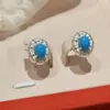 Pendientes de Plata de Ley S925 Turquesa Cepillada para Mujer, Pendientes Vintage Florales Ovalados de Gama Alta de Nicho, Accesorios para Orejas de Verano