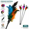 Brinquedos de Vara com Pena para Gatos Conjunto com 3 Peças Vara Interativa com Pena de Frango e Sino para Brincadeiras de Pet em Ambiente Interno
