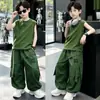 Conjunto de Chaleco sin Mangas de Estilo Ropa de Trabajo Nuevo para Verano para Niños, Conjunto de Dos Piezas Holgado de Moda y Genial para Niños Mayores, Ropa Deportiva a la Moda