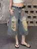 Pantalones Vaqueros Cortos Retro Americanos de Verano 2026 con Diseño Desgastado, Corte Holgado, Pantalones de Pierna Ancha Versátiles
