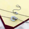 Collar Grande de Doble Anillo Completamente Diamantado con Círculos Entrelazados, Colgante de Doble Anillo, Cadena para Clavícula de Acero de Titanio Acero Inoxidable Fabricante