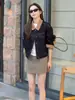 Chaqueta vaquera de retazos estilo coreano con cuello alto, nueva colección otoño 2026 para mujer, top moderno, versátil y favorecedor con un toque de alta gama