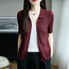 Camiseta de Punto Fina de Manga Corta con Cuello Polo de Lino para Mujer 2025 Nuevo Verano Top Casual de Gama Alta Fino