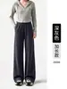 Calça pantalona grossa de tricô, com estampa floral branca e cinza, corte slim, mistura de algodão, quente para o inverno, cintura alta, perna reta, estilo esportivo casual, coleção outono/inverno 2026, para mulheres.